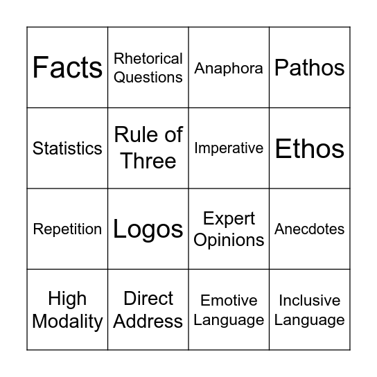 Persuasive Techniques Bingo Card