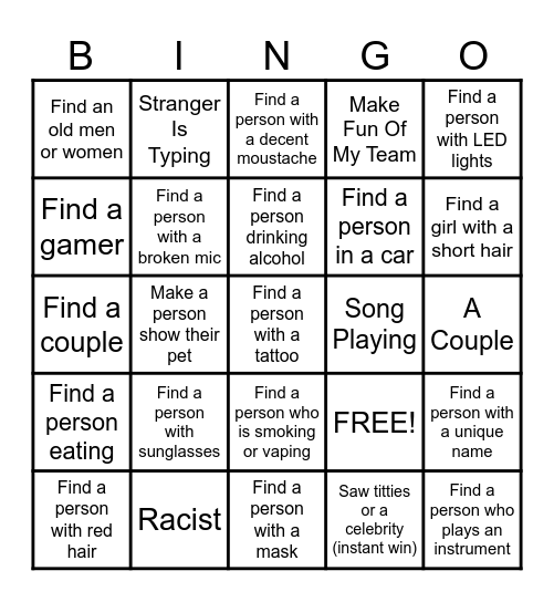Omegle Bingo Card