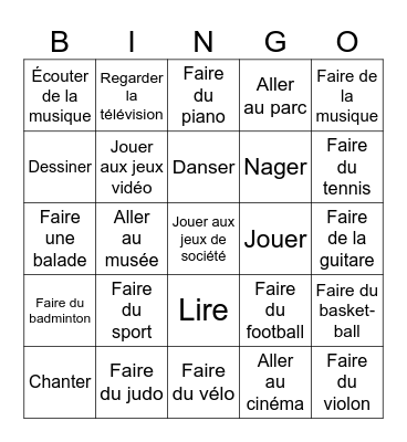 Loisirs Bingo Card