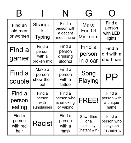 Omegle Bingo Card
