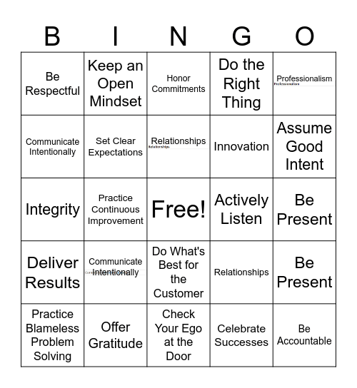 Behavior Bingo Card
