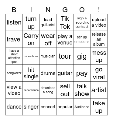 Entertainment Bingo Card
