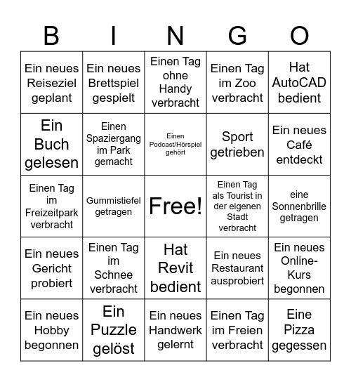 Monats Bingo Card