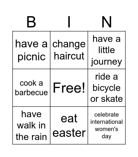 spring time! Bingo Card