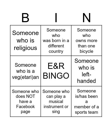 E&R Bingo Card