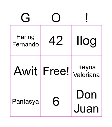 ADARNA-GO! Bingo Card
