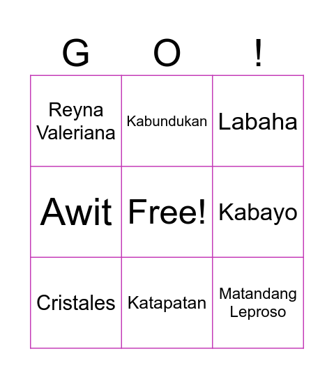 ADARNA-GO! Bingo Card
