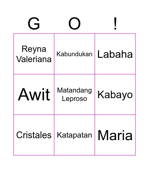 ADARNA-GO! Bingo Card