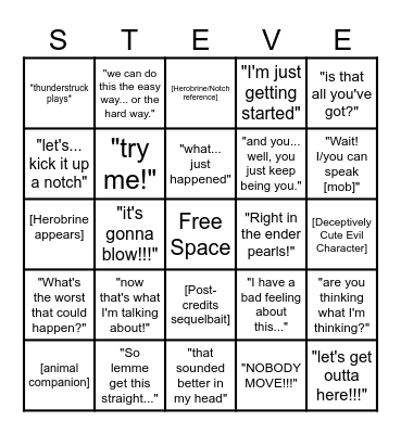 Minecraft Movie Brainrot Bingo Card