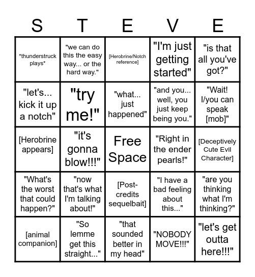 Minecraft Movie Brainrot Bingo Card