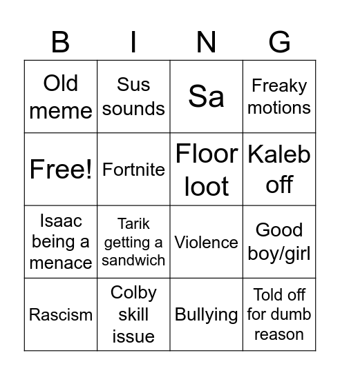 Untitled Bingo Card