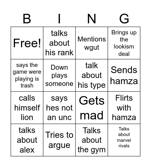 Untitled Bingo Card