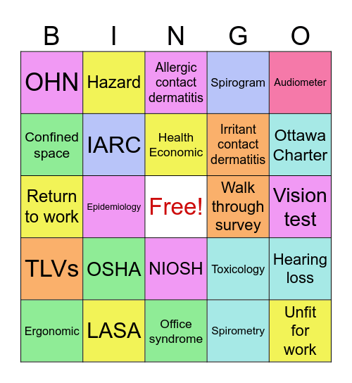 การพยาบาลอาชีวอนามัย Bingo Card