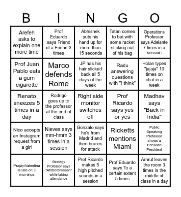 J3 Bingo Card