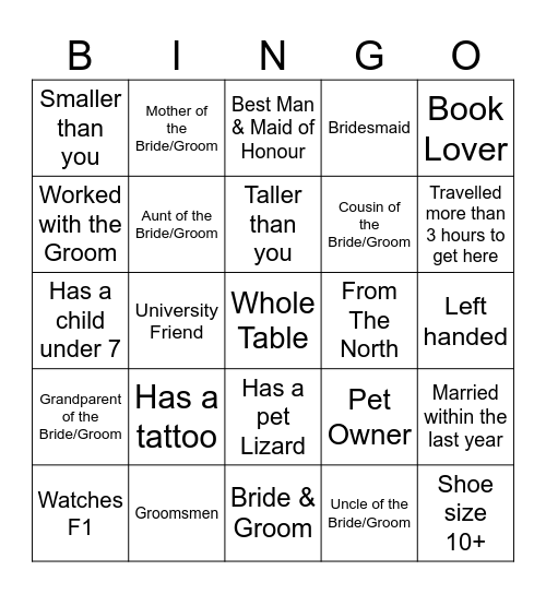 Take a Picture With - Wedding Bingo (no duplicates) Bingo Card
