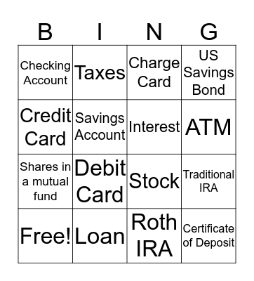 Money Management Bingo Card