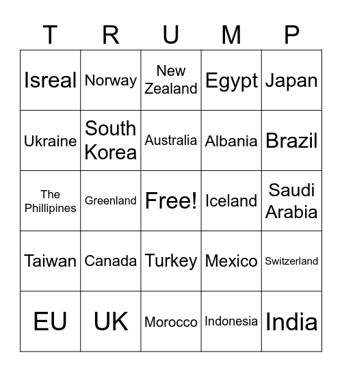 Alienated Important US Allies Bingo Card