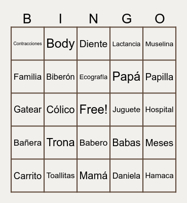 Daniela o Mateo Bingo Card