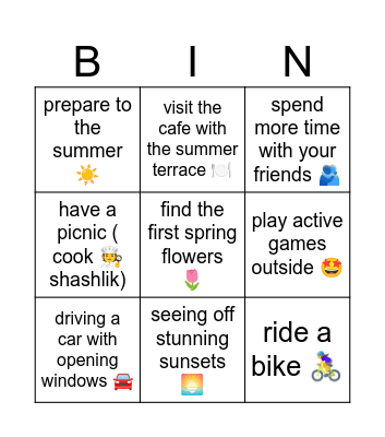 spring activities  🪻 Bingo Card