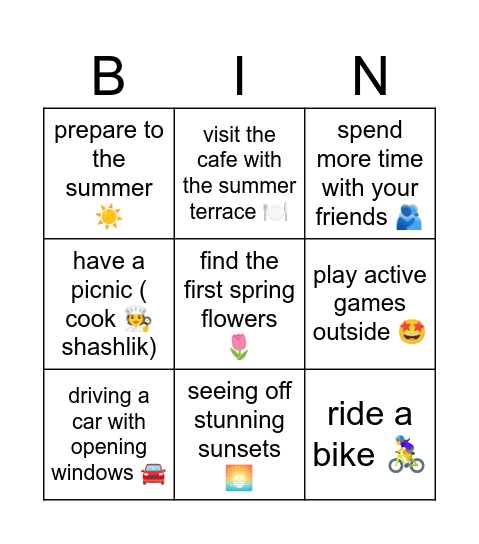 spring activities  🪻 Bingo Card