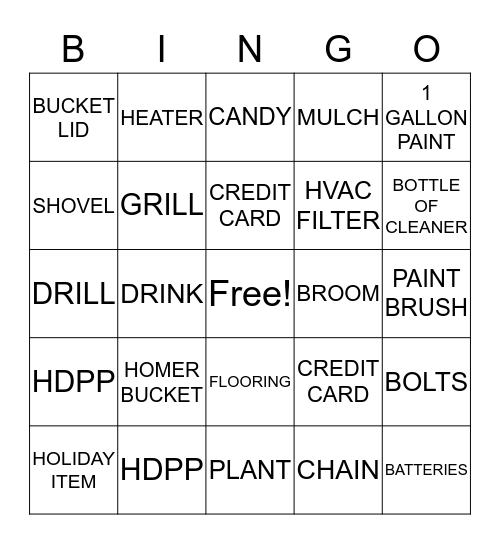 HOMER Bingo Card