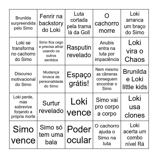 Bingo ragnarok rodada 11 peaaa Bingo Card
