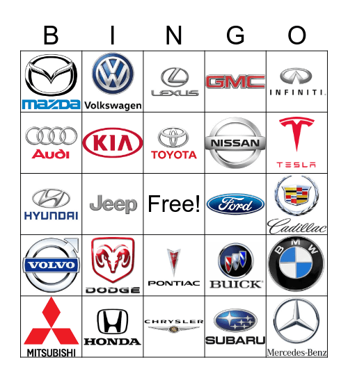 Cars J Bingo Card