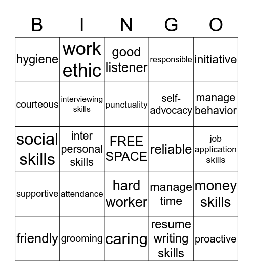 Employability Skills  Bingo Card