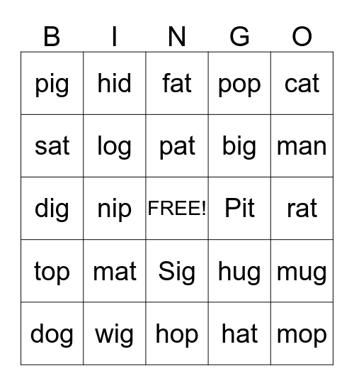 Kindergarten Bingo Card