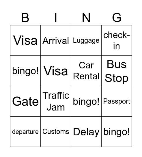 travelling Bingo Card