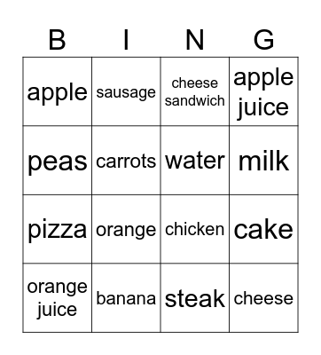 Lunchtime Bingo Card