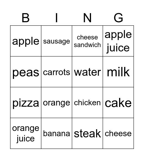 Lunchtime Bingo Card