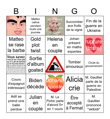 Probabilités Scolaires 2025 Bingo Card