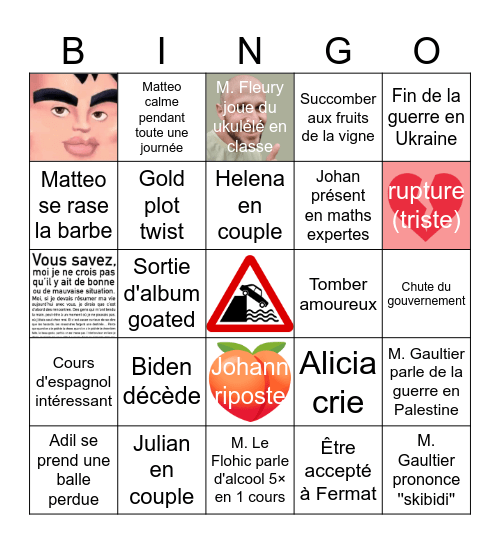 Probabilités Scolaires 2025 Bingo Card