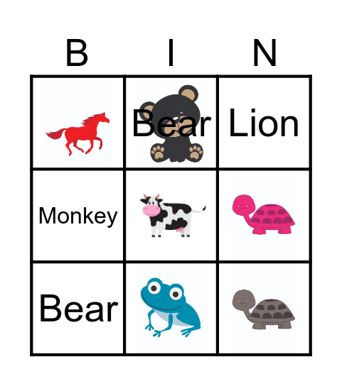 Animals Bingo Card