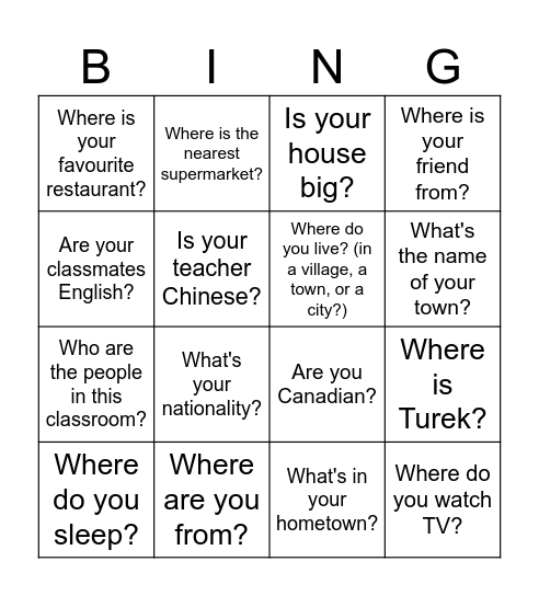 Voices Beginner (1-2) Bingo Card