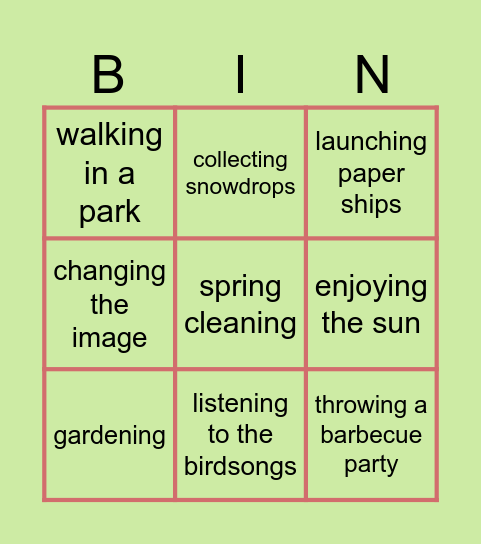 Spring Bingo Card