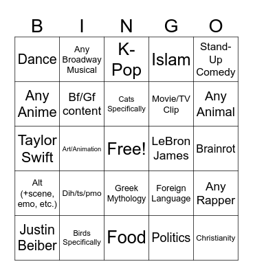 "From Your Friends" section on IG Bingo Card