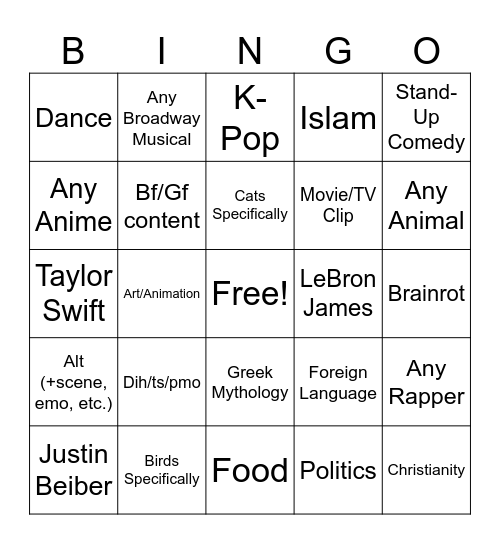 "From Your Friends" section on IG Bingo Card