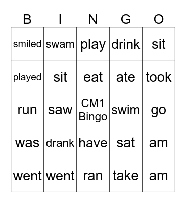 Past Tense Bingo Card