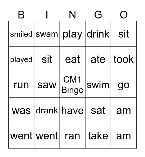 Past Tense Bingo Card