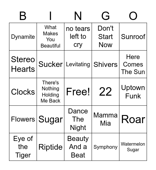 Music Bingo Card