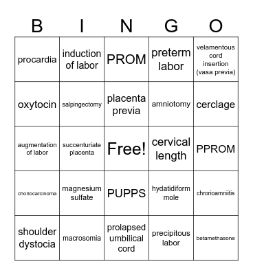 Pregnancy complications Bingo Card