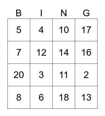 addition/subtraction facts Bingo Card