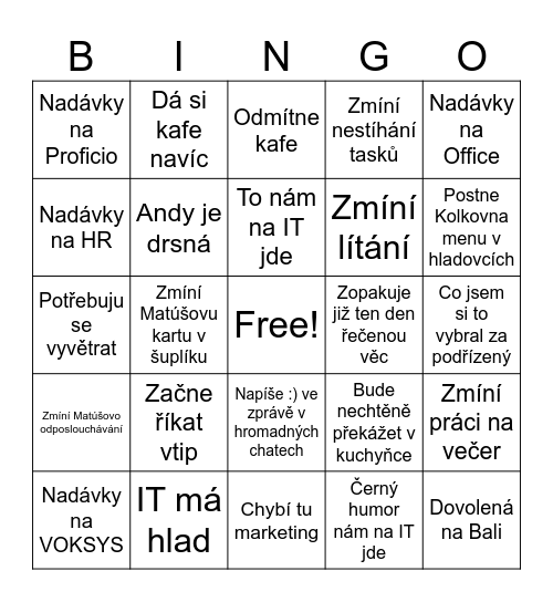 Honza Bingo! Bingo Card