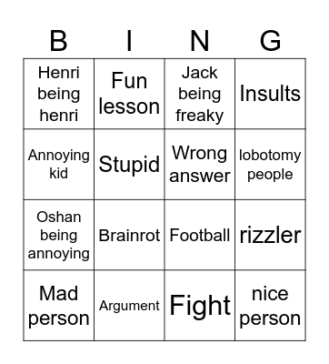 School Bingo Card