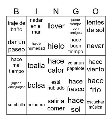 El tiempo libre Bingo Card
