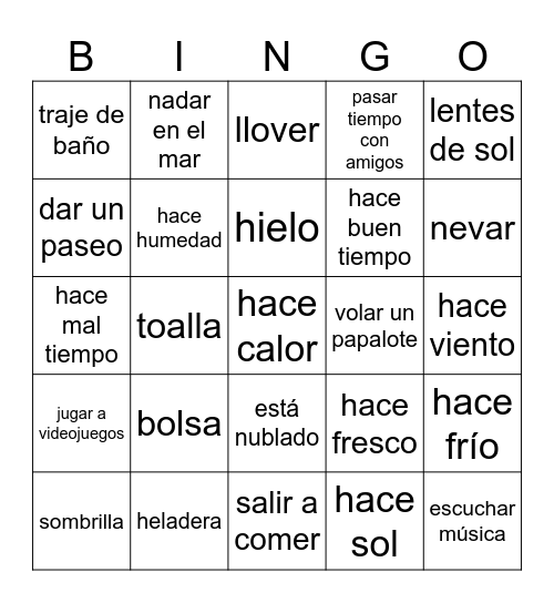 El tiempo libre Bingo Card