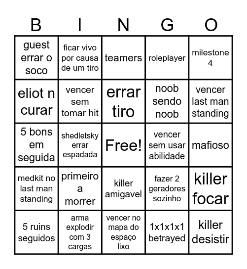 chance bingo (forsaken) BR Bingo Card