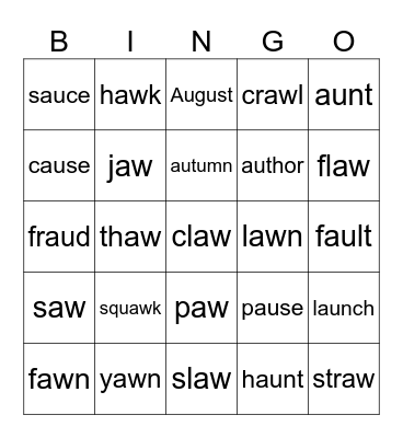 Diphthongs au/aw Bingo Card
